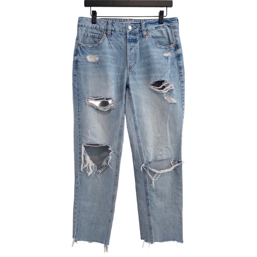 Garage Ex-Boyfriend Jeans Womens 7 28 Light Wash Distressed Button Fly Grunge